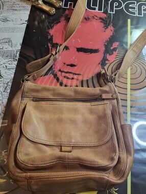 Fossil Tan Leather Messenger Crossbody Bag